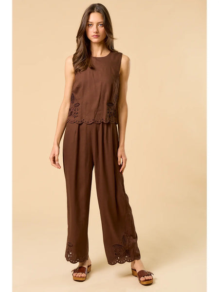 Embroidered Sleeveless Jumpsuit- Chocolate Brown-K. Ellis Boutique