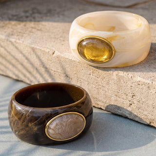 Marbled Wide Bangle Bracelet With Oval Cabochon: STOLCTG-Bracelet-K. Ellis Boutique