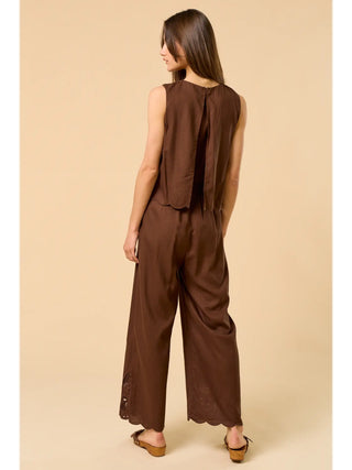 Embroidered Sleeveless Jumpsuit- Chocolate Brown-jumpsuits/rompers-K. Ellis Boutique