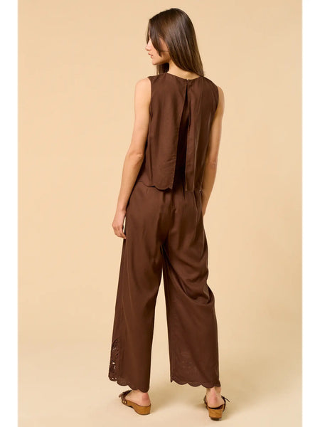 Embroidered Sleeveless Jumpsuit- Chocolate Brown-K. Ellis Boutique