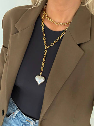 TWO TONED HEART NECKLACE-Necklace-K. Ellis Boutique
