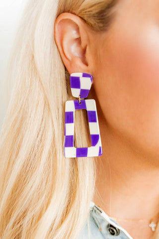 Kennedy Earrings- Purple Checkered-Earrings-K. Ellis Boutique
