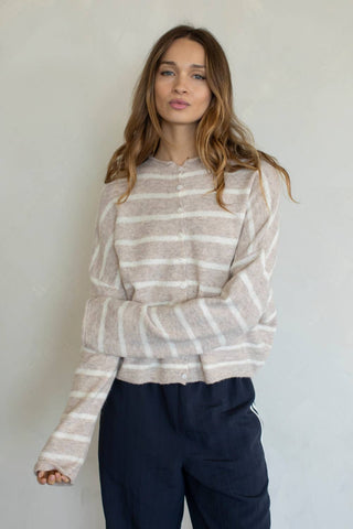 Cabana Striped Cardigan- BEIGE-Cardigans-K. Ellis Boutique