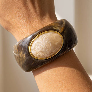 Marbled Wide Bangle Bracelet With Oval Cabochon: WHSTOG-Bracelet-K. Ellis Boutique