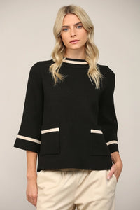 Contrast Lurex Yarn Mock Neck Sweater- Black/Gold-K. Ellis Boutique