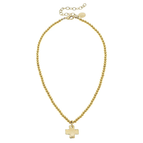 Susan Shaw- Gold Cross on Beaded Necklace-K. Ellis Boutique