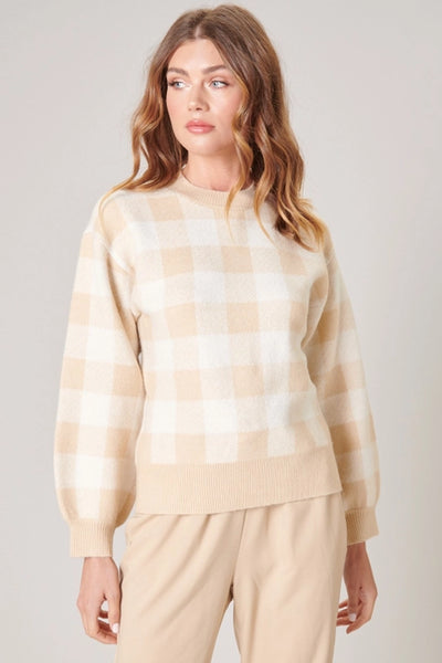 Farewell Gingham Pullover Sweater- OATMEAL-K. Ellis Boutique