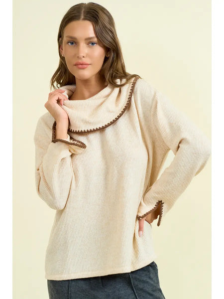 Boucle Cowl Neck Sweater- Oat-K. Ellis Boutique
