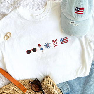 Embroidered 4th of July Icons Comfort Colors T-Shirt-Basic Tee/Tank-K. Ellis Boutique