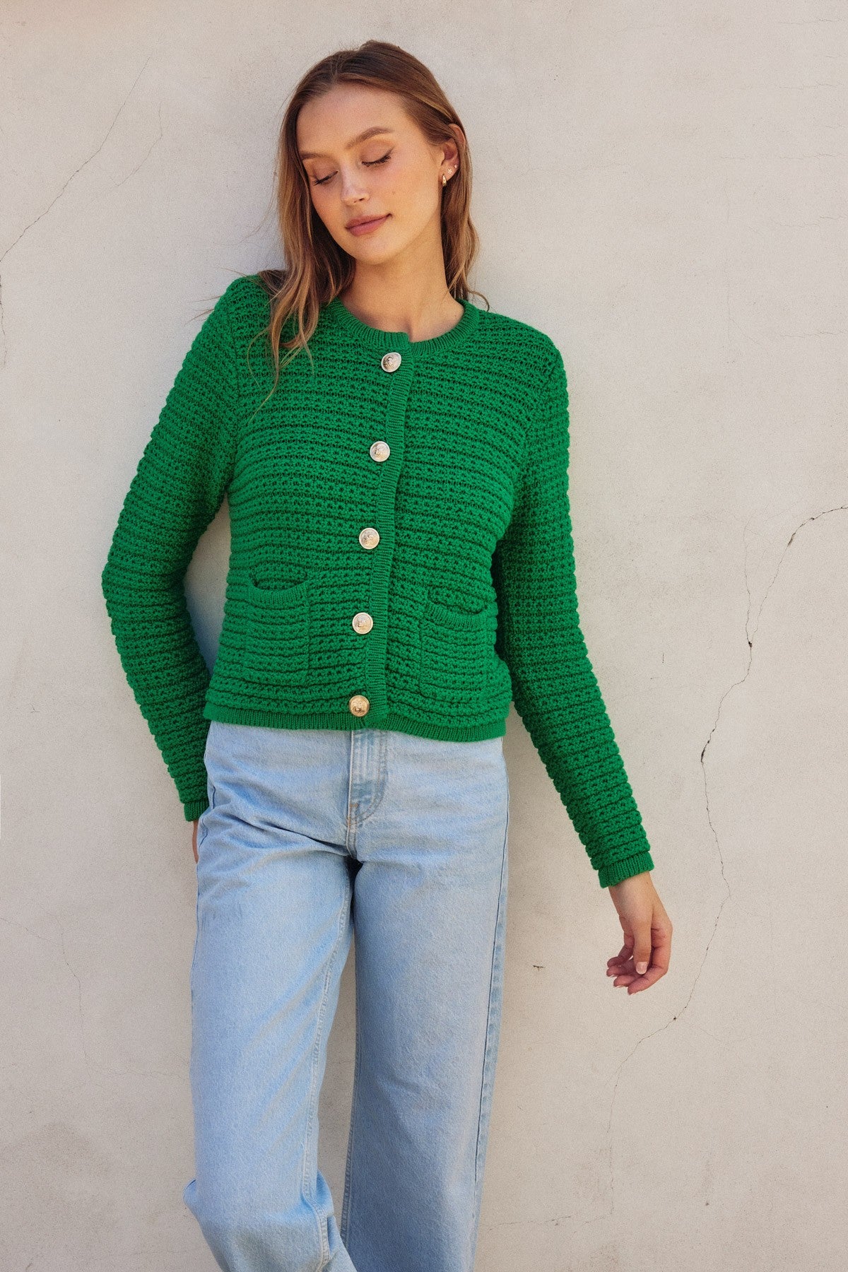 Refined Knitted Cardigan- Green-K. Ellis Boutique