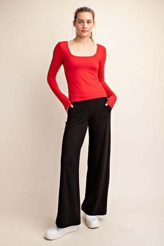 Butter Square Neck Long Sleeve- Red-Basic tee/Tank-K. Ellis Boutique