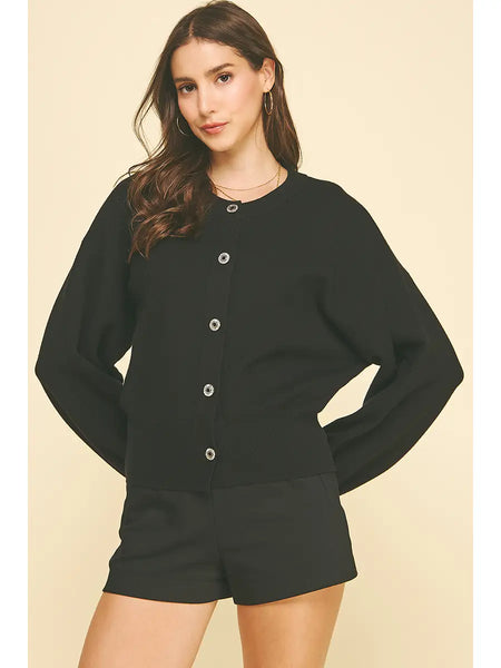 Jewel Button Down Cardigan- Black-K. Ellis Boutique