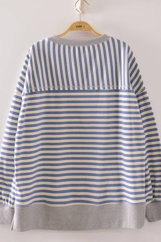 Stripe Comfy Casual Oversized Sweatshirt-Sweater-K. Ellis Boutique