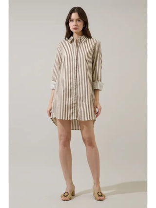 Tara Shirt Dress- Brown-Mini Dress-K. Ellis Boutique