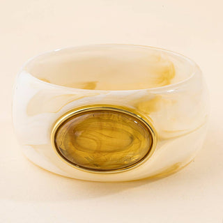 Marbled Wide Bangle Bracelet With Oval Cabochon: STOLCTG-Bracelet-K. Ellis Boutique