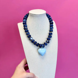 Statement Heart Necklace- Blue