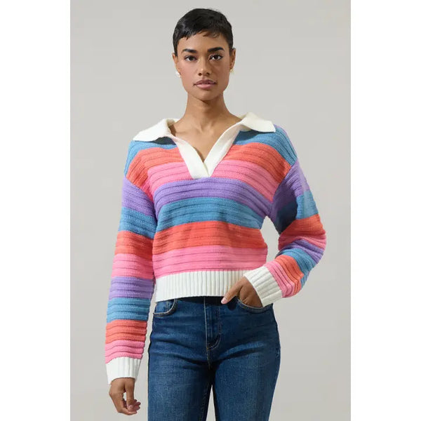 Striped Collared Sweater- Multi-K. Ellis Boutique