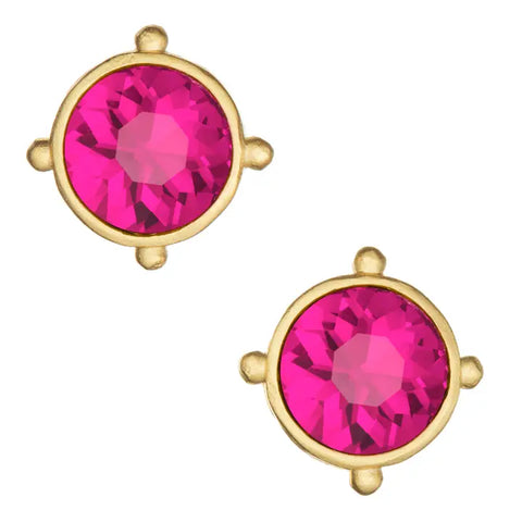 Susan Shaw Hot Pink Crystal Round Studs-K. Ellis Boutique