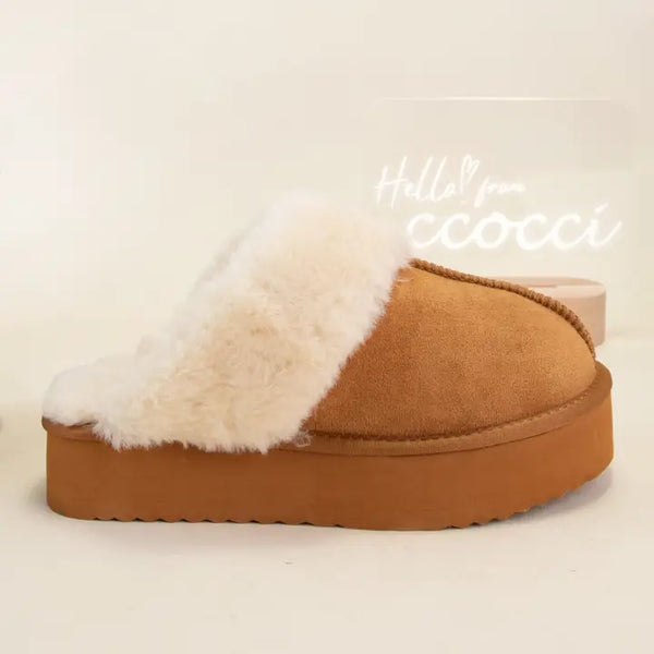 Platform Fur Lined Sherpa Sherpa Slippers-K. Ellis Boutique