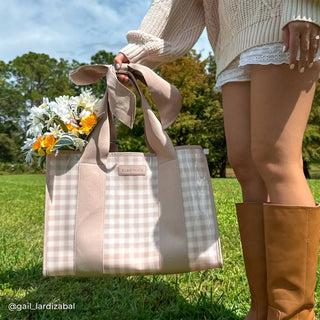 Case-Mate Latte Gingham Bow Jelly Tote Bag-handbag-K. Ellis Boutique