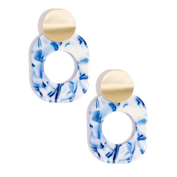 Marbled Acetate Drop Earring Jewelry- Blue-K. Ellis Boutique