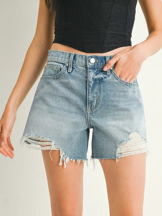Vintage Distressed Short- Light Denim-Shorts & SKirts-K. Ellis Boutique
