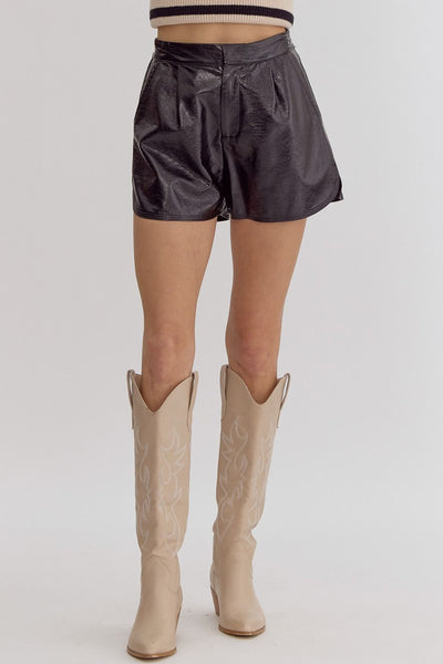 Metallic Textured High Waisted Shorts- Brown-K. Ellis Boutique