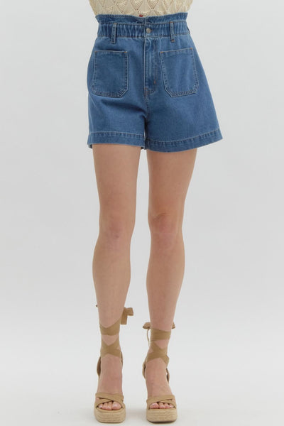 High Waisted Patch Pocket Shorts- Denim-K. Ellis Boutique