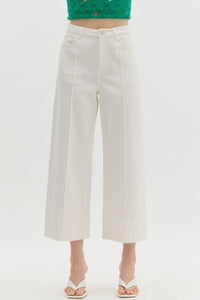 Solid Mid Rise Wide Leg Pants- Off White-K. Ellis Boutique