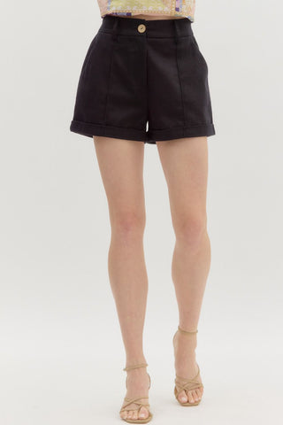 High Waist Pleated Pintuck Shorts- Black-K. Ellis Boutique
