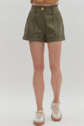 PinTuck Rolled Cuff Shorts- Olive-K. Ellis Boutique