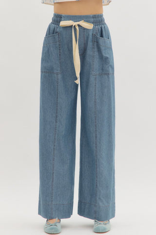 Wide Leg Pull on Pants- Denim-Pant-K. Ellis Boutique