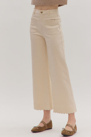 Scallop Trim Wide Leg Pants- Ecru-K. Ellis Boutique