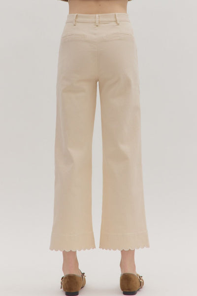 Scallop Trim Wide Leg Pants- Ecru-K. Ellis Boutique