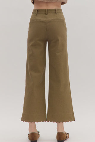 Scallop Trim Wide Leg Pants- Olive-K. Ellis Boutique