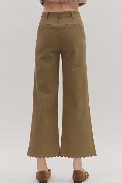 Scallop Trim Wide Leg Pants- Olive-K. Ellis Boutique