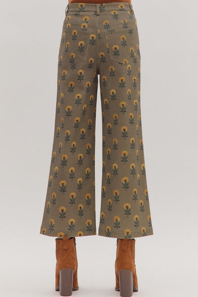 Botanical Print Wide- Leg Pant- Olive Print-K. Ellis Boutique