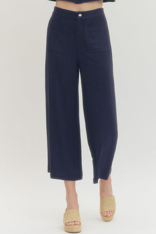 Charlotte Solid Woven Pant- Navy-Pant-K. Ellis Boutique