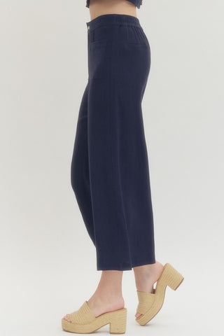 Charlotte Solid Woven Pant- Navy-Pant-K. Ellis Boutique