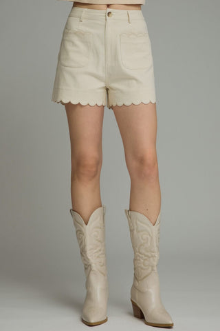 Cream Scallop Shorts-Shorts & Skirts-K. Ellis Boutique
