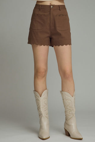 Cocoa Scallop Shorts-Shorts & Skirts-K. Ellis Boutique