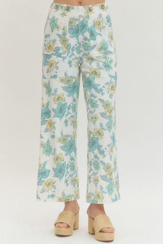 Birdie Floral Pants- Blue-K. Ellis Boutique