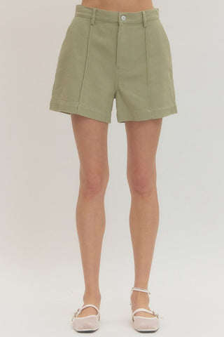 Woven Pintuck Shorts- Matcha-Shorts & SKirts-K. Ellis Boutique