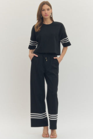 Running Errands Contrast Stripe Detail Set- Black & White-Set-K. Ellis Boutique