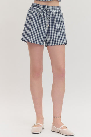 Gingham Shorts- navy-Shorts & SKirts-K. Ellis Boutique
