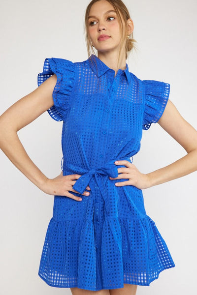 Sheer Grid Tiered Mini Dress - Royal-K. Ellis Boutique