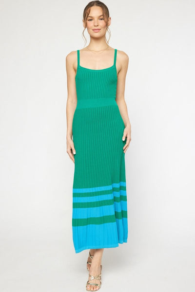 Ribbed Striped Hem Midi Dress - Green-K. Ellis Boutique