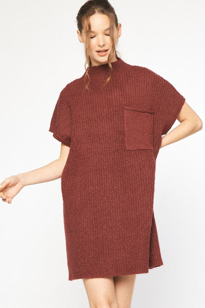 Knitted Mock Neck Mini Dress- Cranberry-K. Ellis Boutique