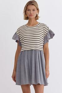 Stripe Twofer Denim Mini Dress - Cream-K. Ellis Boutique