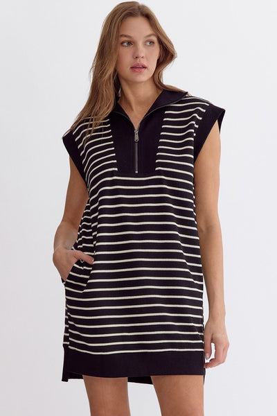 Stripe Print Ribbed Mini Dress- Black-K. Ellis Boutique